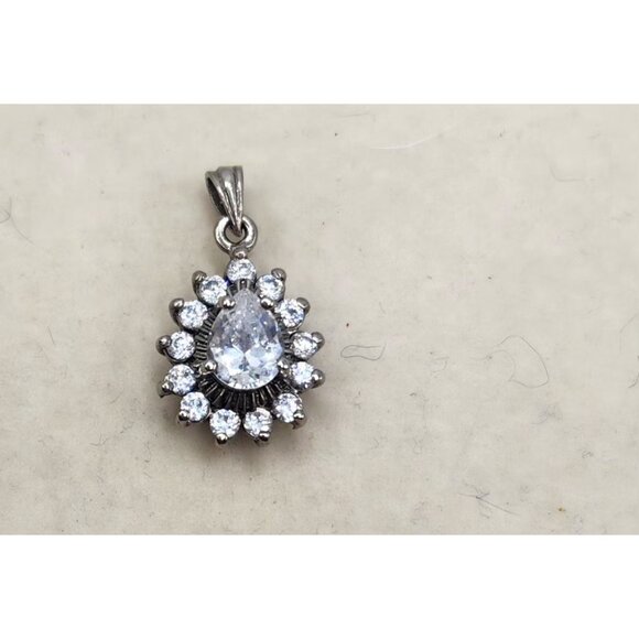 Vintage CZ Pendant Pear Shaped Center Stone WIth Accents - Picture 2 of 5